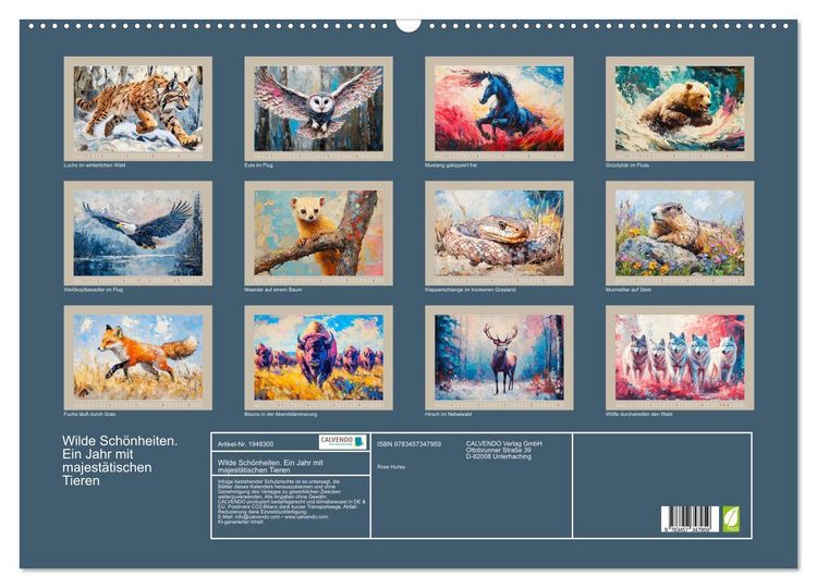 Produktbild: Wilde Sch&ouml;nheiten. Ein Jahr mit majest&auml;tischen Tieren (Wandkalender 2026 DIN A2 quer), CALVENDO Monatskalender