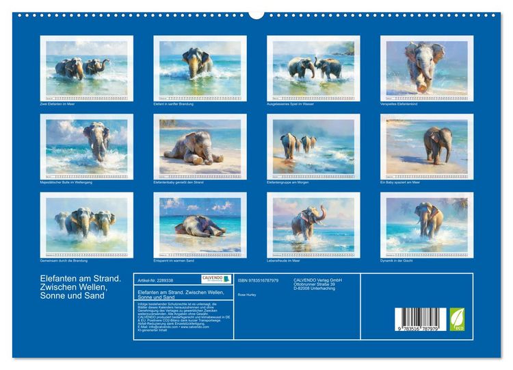 Produktbild: Elefanten am Strand. Zwischen Wellen, Sonne und Sand (hochwertiger Premium Wandkalender 2027 DIN A2 quer), Kunstdruck in Hochglanz