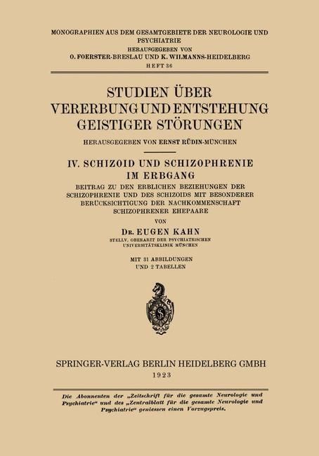 Produktbild: Studien &Uuml;ber Vererbung und Entstehung Geistiger St&ouml;rungen