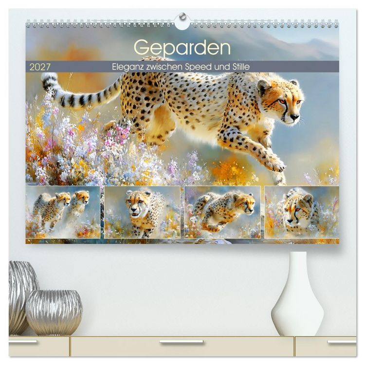 Produktbild: Geparden. Eleganz zwischen Speed und Stille (hochwertiger Premium Wandkalender 2027 DIN A2 quer), Kunstdruck in Hochglanz
