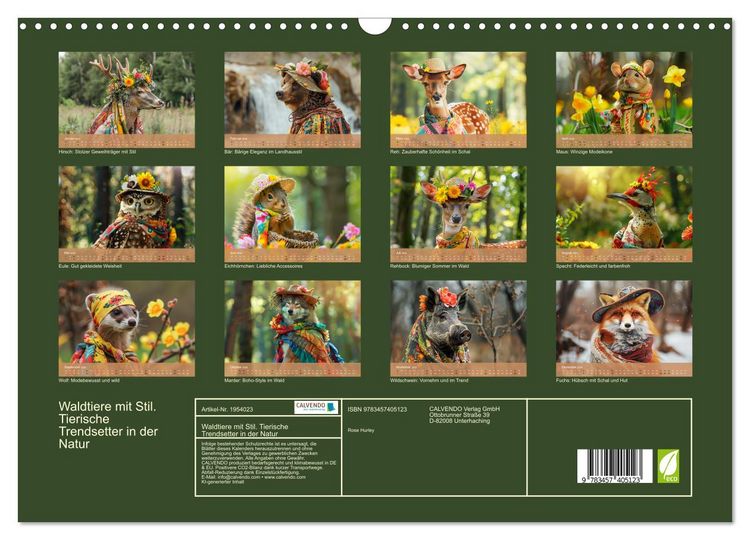 Produktbild: Waldtiere mit Stil. Tierische Trendsetter in der Natur (Wandkalender 2026 DIN A3 quer), CALVENDO Monatskalender