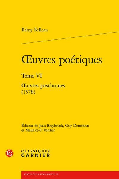 Produktbild: Oeuvres Poetiques Tome 6 : Oeuvres Posthumes (1578)