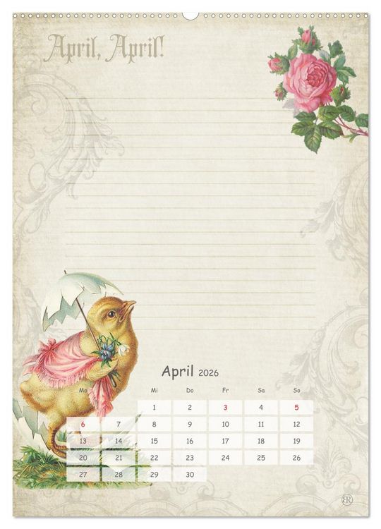 Produktbild: Nostalgie-Jahr, Motive aus alten Poesiealben (hochwertiger Premium Wandkalender 2026 DIN A2 hoch), Kunstdruck in Hochglanz