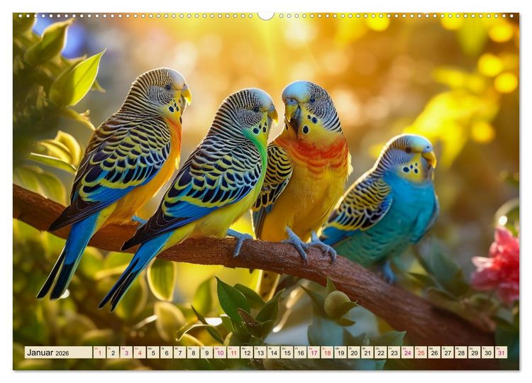 Produktbild: Wellensittiche farbenfroh und munter (Wandkalender 2026 DIN A2 quer), CALVENDO Monatskalender