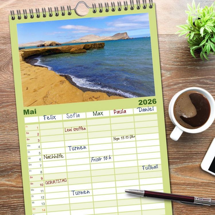 Produktbild: Familienplaner 2026 - Bekanntes und Unbekanntes Peru mit 5 Spalten (Wandkalender, 21 x 45 cm) CALVENDO