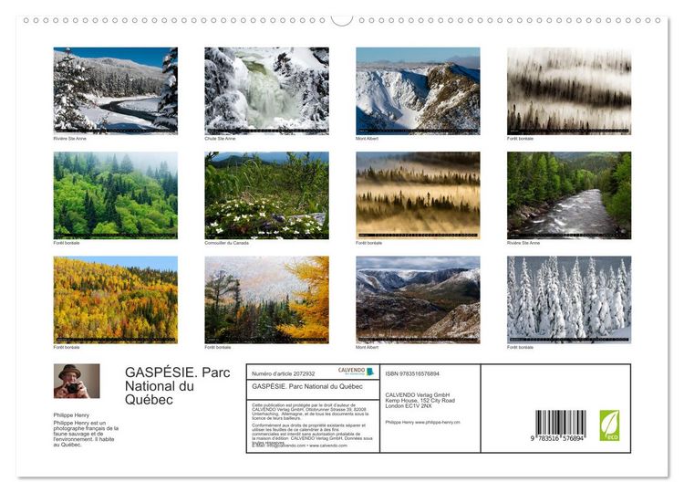 Produktbild: GASP&Eacute;SIE. Parc National du Qu&eacute;bec (Calendrier mural 2026 DIN A2 vertical) calendrier de bureau