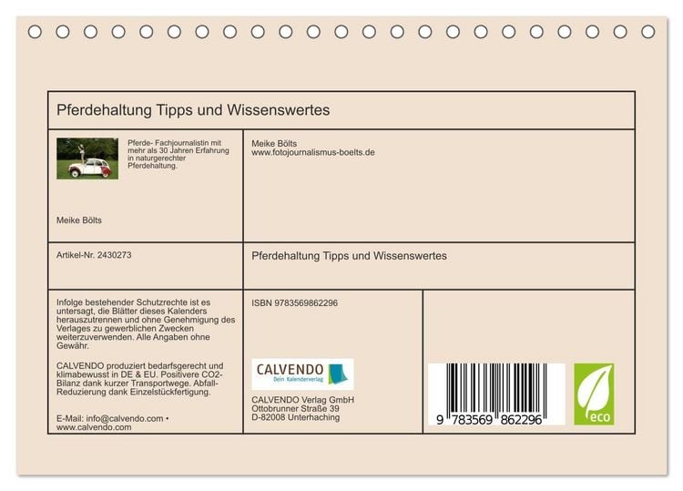 Produktbild: Pferdehaltung Tipps und Wissenswertes (Tischkalender 2027 DIN A5 quer), CALVENDO Monatskalender