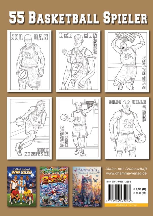Produktbild: Basketball-Malbuch Stars & Legenden f&uuml;r Kinder ab 8 Jahren, Jugendliche und Erwachsene mit 55 Ausmalmotiven