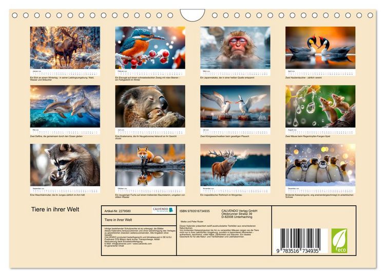 Produktbild: Tiere in ihrer Welt (Wandkalender 2026 DIN A4 quer), CALVENDO Monatskalender