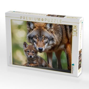 Produktbild: CALVENDO Puzzle Die W&ouml;lfin sch&uuml;tzt ihr Junges | 1000 Teile Lege-Gr&ouml;&szlig;e 64x48cm Foto-Puzzle f&uuml;r gl&uuml;ckliche Stunden