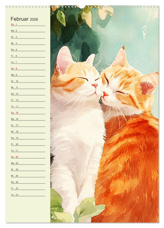 Produktbild: Bezaubernde Katzen. Miezen im lieblichen Aquarell-Stil (Wandkalender 2026 DIN A2 hoch), CALVENDO Monatskalender