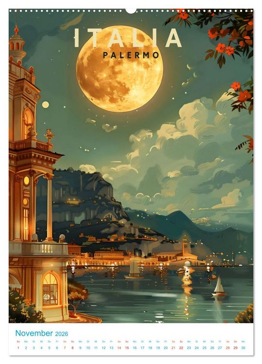 Produktbild: Italien - Old School Poster Style (Wandkalender 2026 DIN A2 hoch), CALVENDO Monatskalender