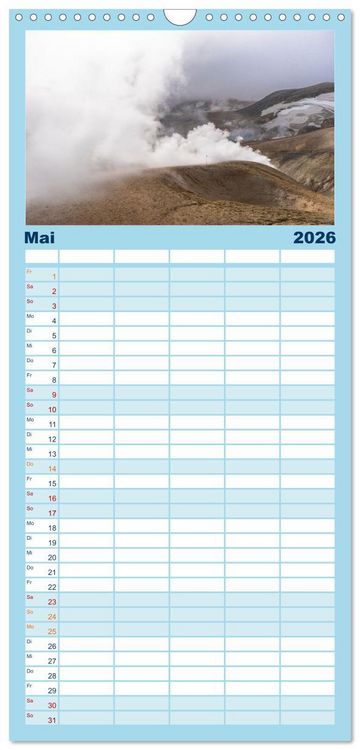Produktbild: Familienplaner 2026 - Island - Gletscher, Wasserf&auml;lle, Hei&szlig;e Quellen mit 5 Spalten (Wandkalender, 21 x 45 cm) CALVENDO