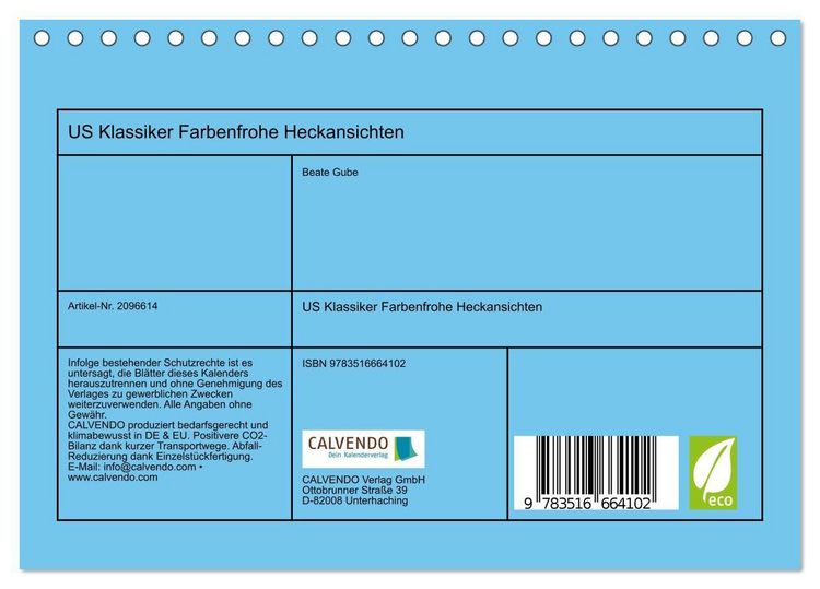 Produktbild: US Klassiker Farbenfrohe Heckansichten (Tischkalender 2026 DIN A5 quer), CALVENDO Monatskalender