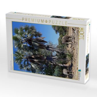 Produktbild: CALVENDO Puzzle Elefanten unter Palmen, Afrika | 1000 Teile Lege-Gr&ouml;&szlig;e 64x48cm Foto-Puzzle f&uuml;r gl&uuml;ckliche Stunden