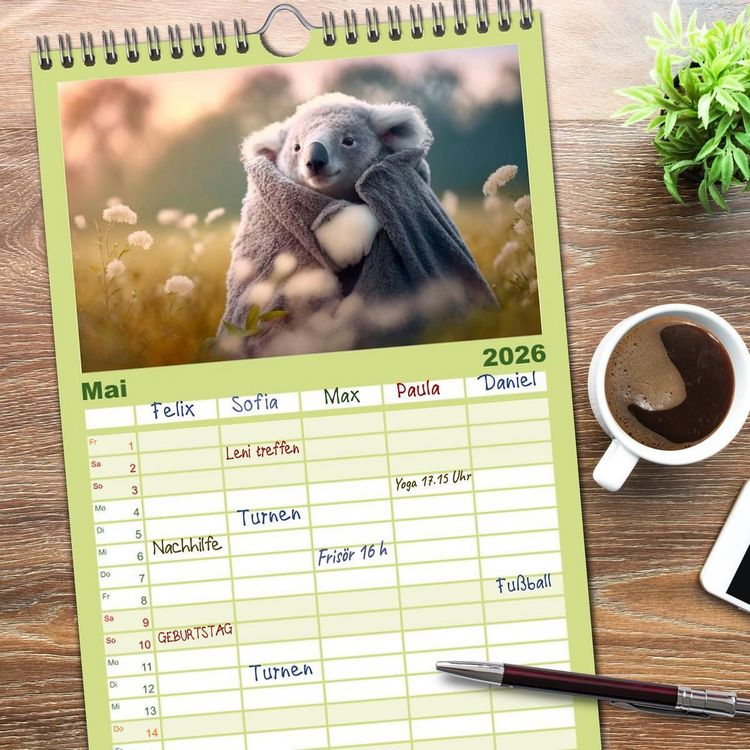 Produktbild: Familienplaner 2026 - Die Koalas sind los! Ein Jahr voller B&auml;renspa&szlig; mit 5 Spalten (Wandkalender, 21 x 45 cm) CALVENDO