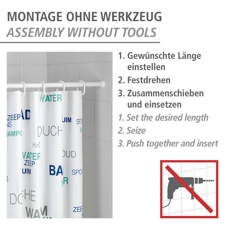 Produktbild: Teleskop-Duschstange Wei&szlig; &Oslash; 2 cm, 110 - 185 cm, aus rostfreiem Aluminium