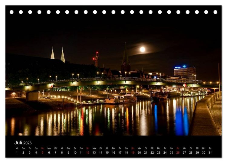 Produktbild: Bremen bei Nacht (Tischkalender 2026 DIN A5 quer), CALVENDO Monatskalender