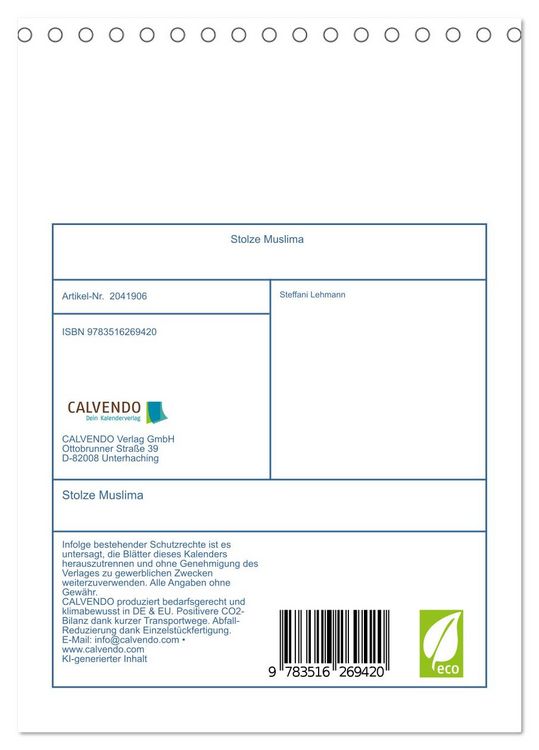 Produktbild: Stolze Muslima (Tischkalender 2026 DIN A5 hoch), CALVENDO Monatskalender