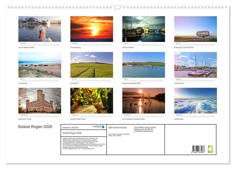 Produktbild: S&uuml;dost R&uuml;gen 2026 (Wandkalender 2026 DIN A2 quer), CALVENDO Monatskalender