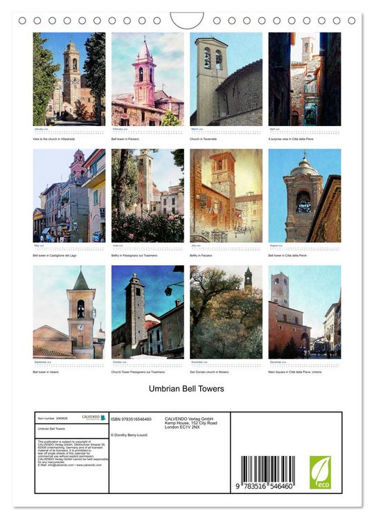 Produktbild: Umbrian Bell Towers (Wall Calendar 2026 DIN A4 portrait), CALVENDO 12 Month Wall Calendar