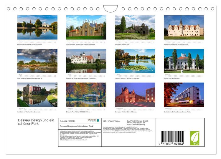 Produktbild: Dessau Design und ein sch&ouml;ner Park (Wandkalender 2026 DIN A4 quer), CALVENDO Monatskalender