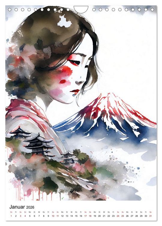 Produktbild: Geisha Aquarelle - Japanische Kulturdamen, Landschaft und Sakura (Wandkalender 2026 DIN A4 hoch), CALVENDO Monatskalender