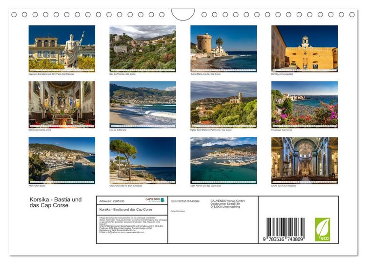 Produktbild: Korsika - Bastia und das Cap Corse (Wandkalender 2026 DIN A4 quer), CALVENDO Monatskalender
