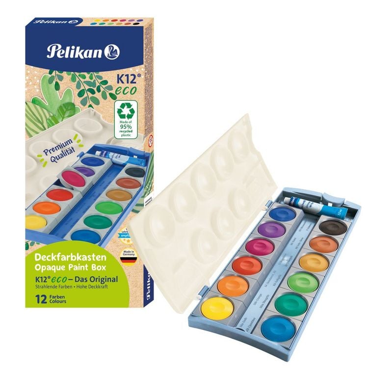 Produktbild: Pelikan Deckfarbkasten eco 735K, 12 Farben + Tube Deckwei&szlig;