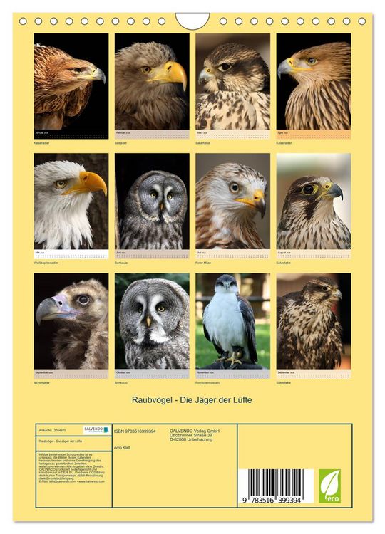 Produktbild: Raubv&ouml;gel - Die J&auml;ger der L&uuml;fte (Wandkalender 2026 DIN A4 hoch), CALVENDO Monatskalender