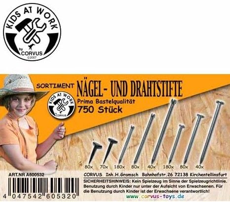Produktbild: Kids at work: Sortiment Box N&auml;gel und Drahtstifte, 750 St&uuml;ck (Corvus A600532)