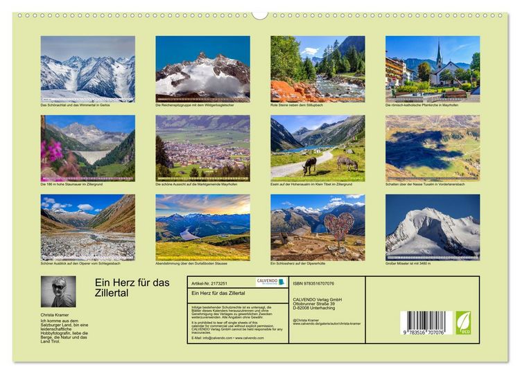 Produktbild: Ein Herz f&uuml;r das Zillertal (hochwertiger Premium Wandkalender 2026 DIN A2 quer), Kunstdruck in Hochglanz