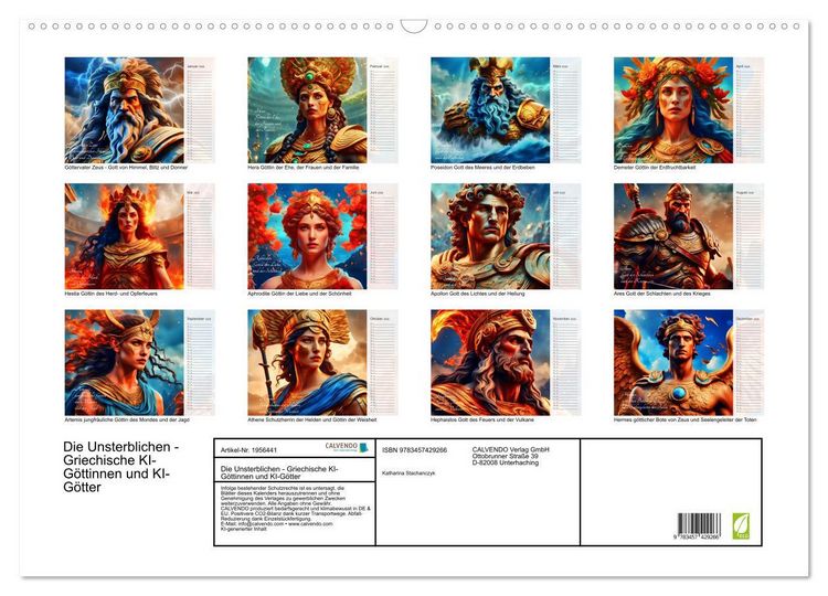 Produktbild: Die Unsterblichen - Griechische KI-G&ouml;ttinnen und KI-G&ouml;tter (Wandkalender 2026 DIN A2 quer), CALVENDO Monatskalender