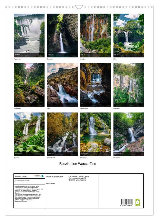 Produktbild: Faszination Wasserf&auml;lle (Wandkalender 2026 DIN A2 hoch), CALVENDO Monatskalender