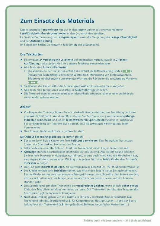 Produktbild: Fl&uuml;ssig lesen mit Lesetandems &ndash; 24 Schulgeschichten, Klasse 1/2