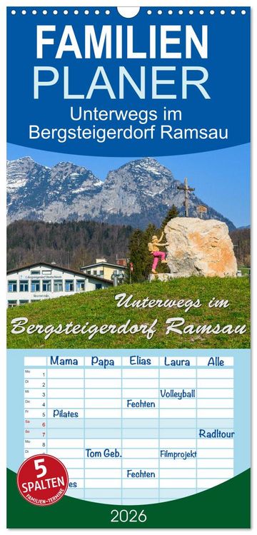 Produktbild: Familienplaner 2026 - Unterwegs im Bergsteigerdorf Ramsau mit 5 Spalten (Wandkalender, 21 x 45 cm) CALVENDO