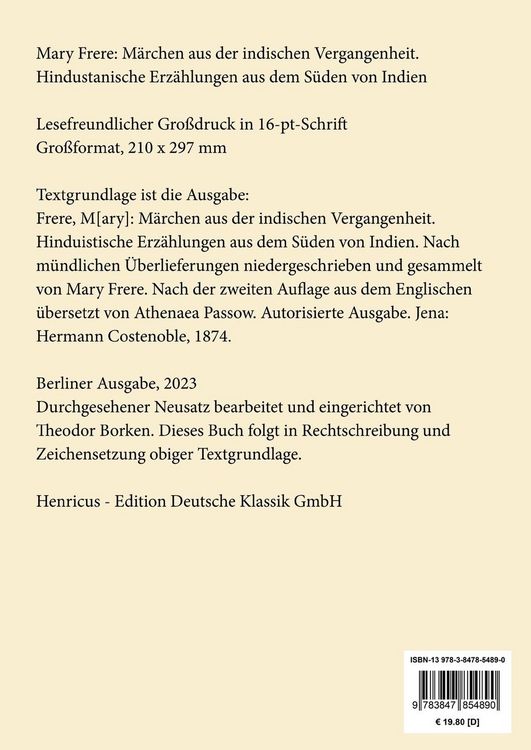 Produktbild: M&auml;rchen aus der indischen Vergangenheit (Gro&szlig;druck)