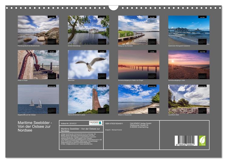 Produktbild: Maritime Seebilder - Von der Ostsee zur Nordsee (Wandkalender 2026 DIN A3 quer), CALVENDO Monatskalender