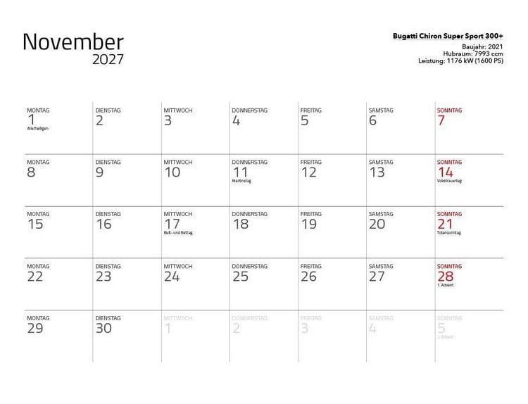 Produktbild: Supersportwagen 2027 &ndash; Eintragkalender