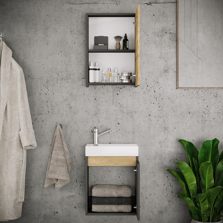 Produktbild: 3 tlg. H&auml;ngeschrank G&auml;ste-WC Waschbecken Softclose Cosila