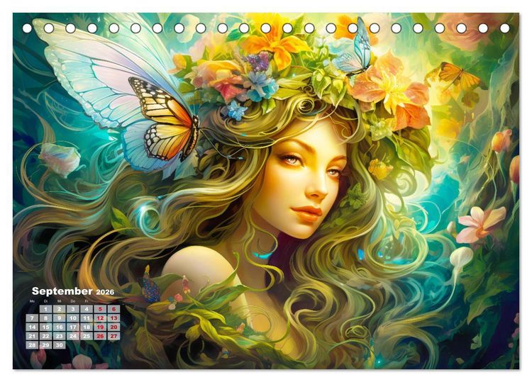 Produktbild: Bl&uuml;tenzauber - Farbenfrohe Illustrationen der G&ouml;ttin Flora (Tischkalender 2026 DIN A5 quer), CALVENDO Monatskalender
