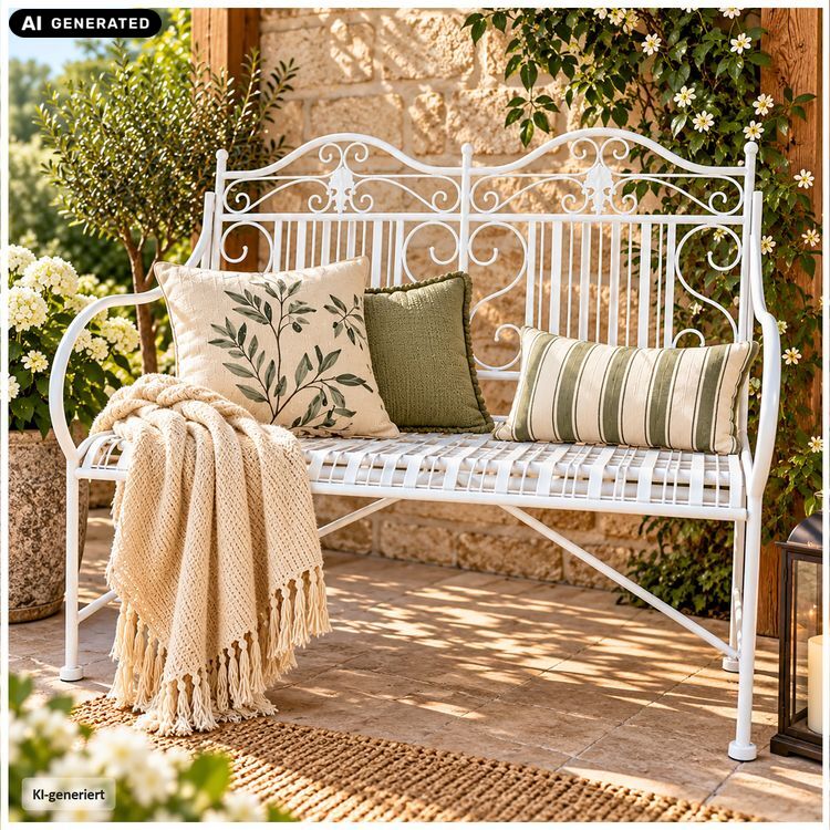 Produktbild: HTI-Living Gartenbank Creme Metallbank Celia Gartenbank Creme Metallbank Celia