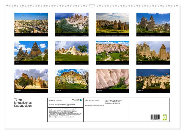 Produktbild: T&uuml;rkei - fantastisches Kappadokien (Wandkalender 2026 DIN A2 quer), CALVENDO Monatskalender