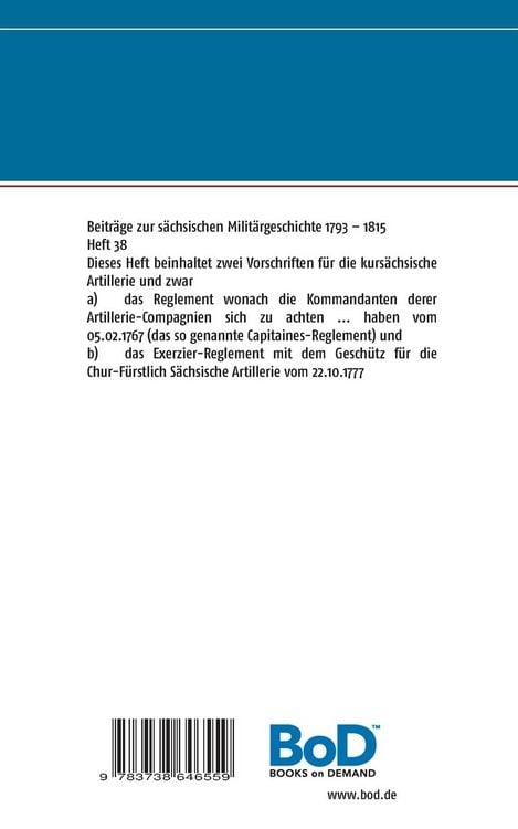 Produktbild: Reglements f&uuml;r die Kurf&uuml;rstlich S&auml;chsische Artillerie