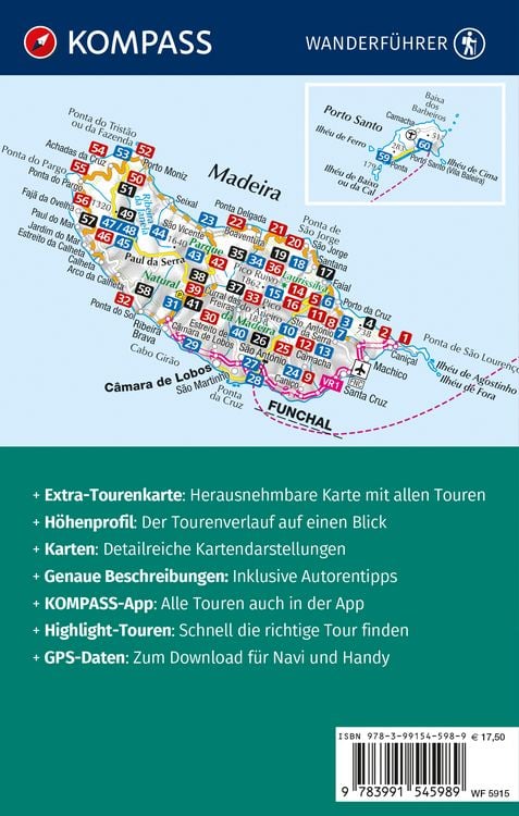 Produktbild: KOMPASS Wanderf&uuml;hrer Madeira mit Porto Santo, 60 Touren mit Extra-Tourenkarte