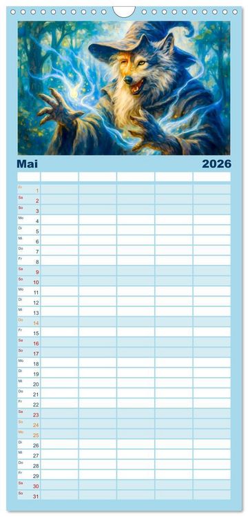 Produktbild: Familienplaner 2026 - Magische Meister - Kalender &uuml;ber Zauberer und ihre Kr&auml;fte mit 5 Spalten (Wandkalender, 21 x 45 cm) CALVENDO