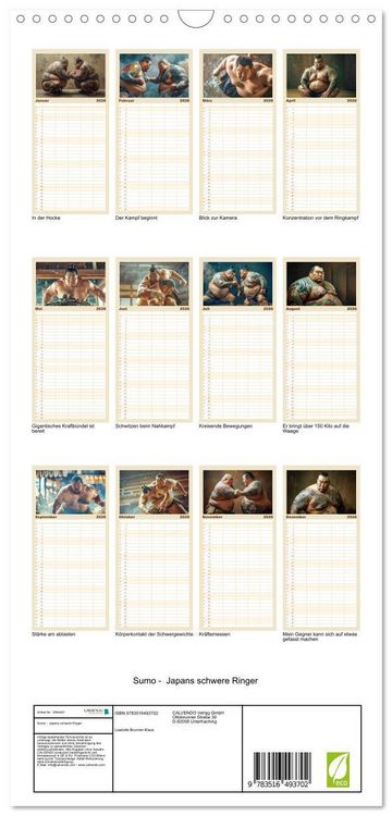 Produktbild: Familienplaner 2026 - Sumo - Japans schwere Ringer mit 5 Spalten (Wandkalender, 21 x 45 cm) CALVENDO