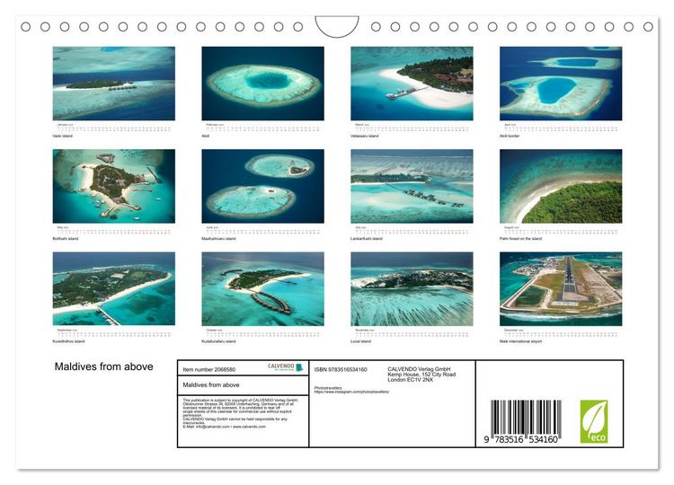 Produktbild: Maldives from above (Wall Calendar 2026 DIN A4 landscape), CALVENDO 12 Month Wall Calendar