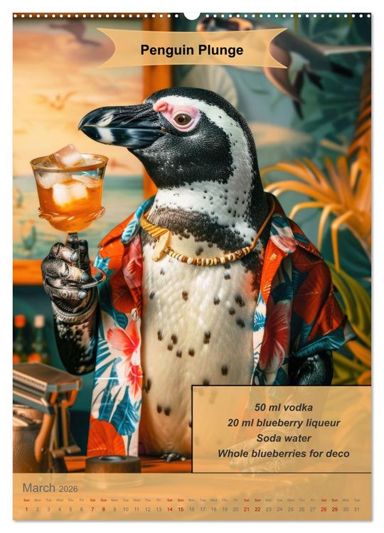 Produktbild: Animal cocktail creations for bartenders (High Quality Premium Wall Calendar 2026 DIN A2 portrait),CALVENDO 12 Month Wall Calendar