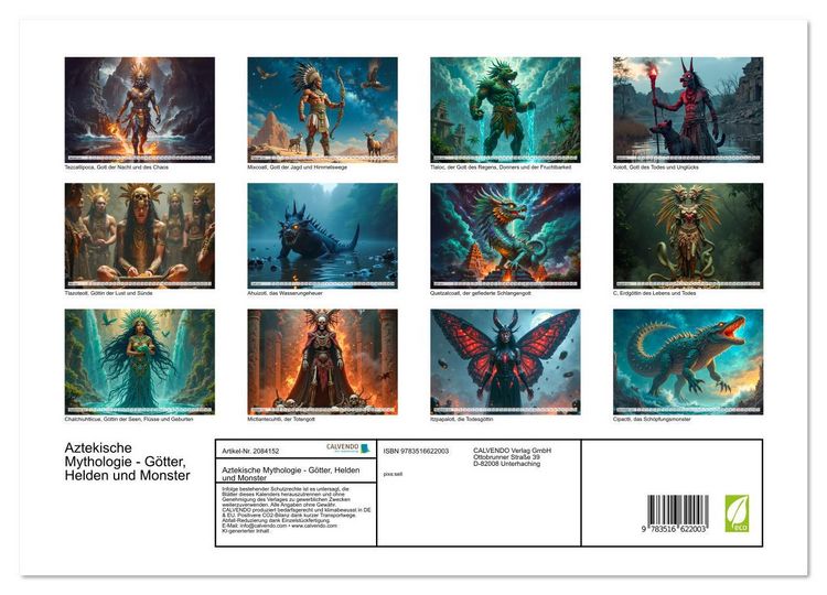 Produktbild: Aztekische Mythologie - G&ouml;tter, Helden und Monster (Wandkalender 2026 DIN A3 quer), CALVENDO Monatskalender